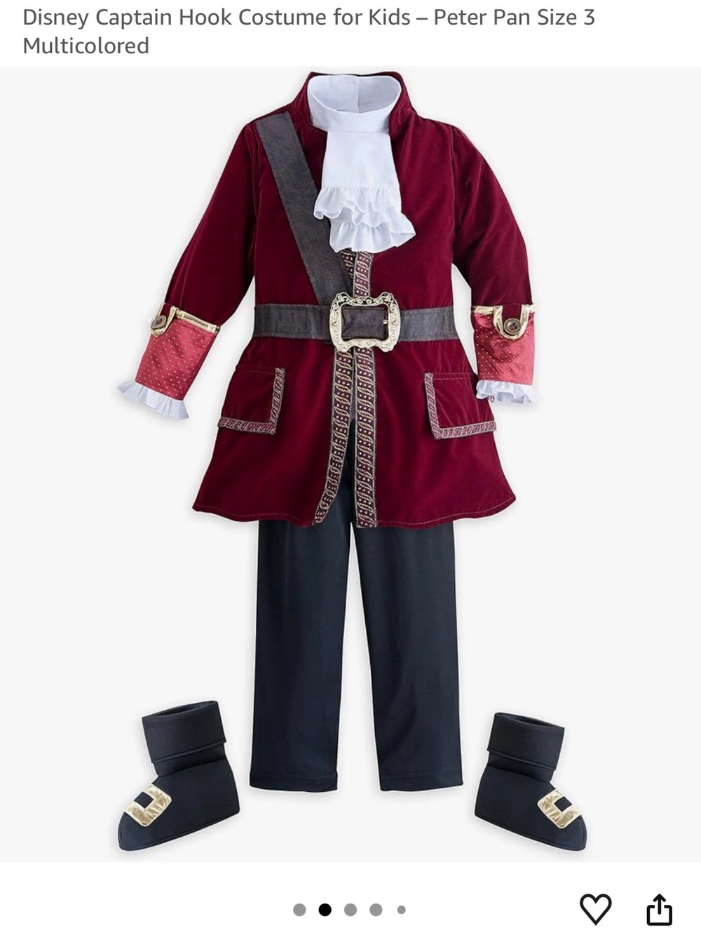 Disney Captain Hook Kids Costume - Burgundy and Black with Gold Trim - Picture 4 of 14